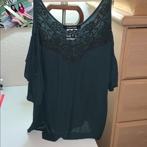 NWOT Green Crochet Cold-Shoulder Blouse